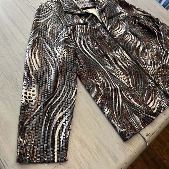 NWT Laura Ashley Zebra Tiger Stripe Full Zip Sequins Shacket Jacket Sz 1X Shiny - Picture 4 of 7